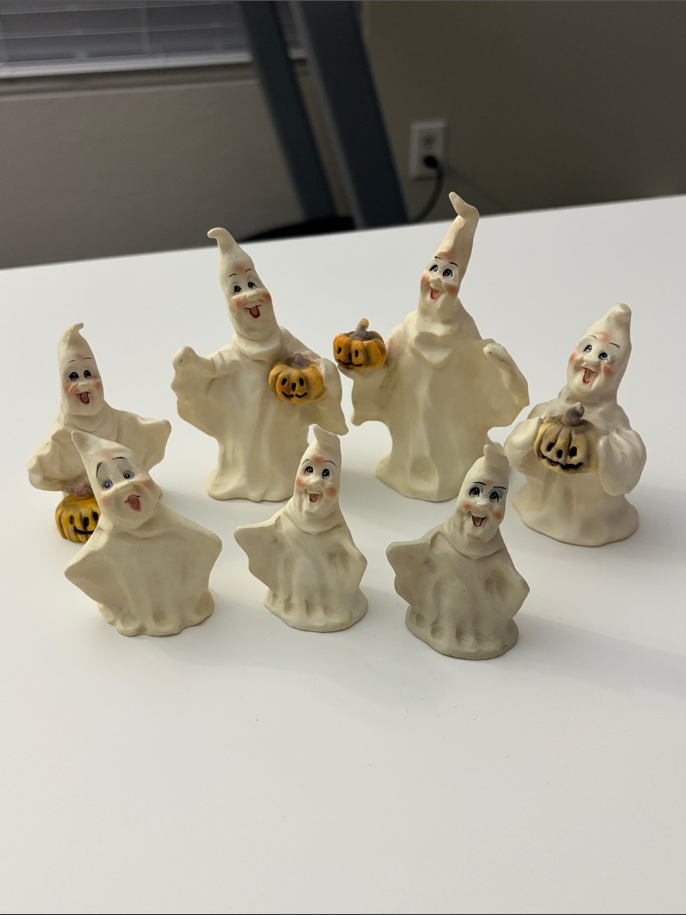 Vintage Allyson Nagel Anthropomorphic Ghost Halloween Village Figures Set of 7